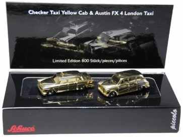 Schuco 52008 - Piccolo Checker Taxi Yellow Cab & Austin FX 4 London Taxi gold-plated "Merry Christmas 2008"