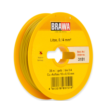 Brawa 3151 - Schaltlitze 0,14 mm², 25 m Spule, gelb