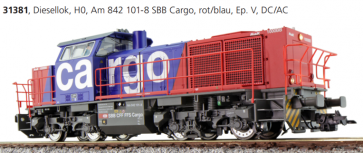 Esu 31381 - Diesellok, H0, G1000, Am 842 101-8 SBB Cargo, Rot/Blau, Ep V, Vorbildzustand um 2004, Sound, Rangierkupplung, DC/AC
