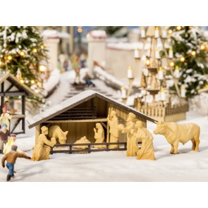 Noch 14394 - Weihnachtsmarkt-Krippe mit Figuren in Holzoptik