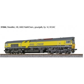 Esu 31364 - Diesellok H0, C66, 6602 Rail4Chem, Ep VI, Vorbildzustand um 2014, grau/gelb, Sound+Rauch, DC/AC