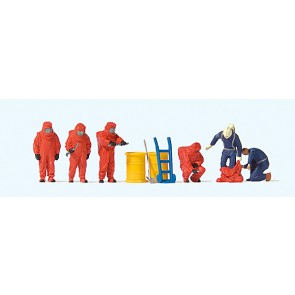 Preiser 10730 - 1:87 Brandweerlieden in rode beschermpakken