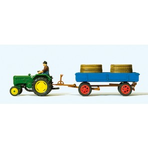 Preiser 17943 - 1:87 Land D 2416 traktor + aanhanger met wijnvaten