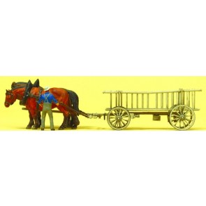 Preiser 30416 - 1:87 Leiterwagen - 2 paarden - 2 honden