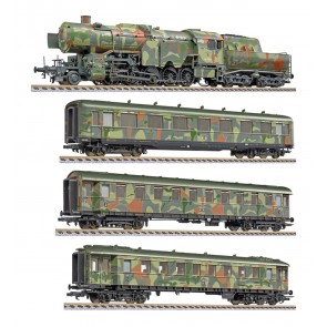 Liliput L130002 - 4-tlg.Set, "Truppen-Transport", BR 42 + 3 Personenwagen,Tarnlackierung, Ep II 