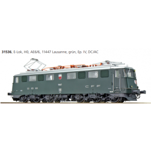 Esu 31536 - E-Lok, H0, AE6/6, 11447 Lausanne SBB, grün, Ep. IV, Vorbildzustand um 1980, LokSound + Pantograph, DC/AC